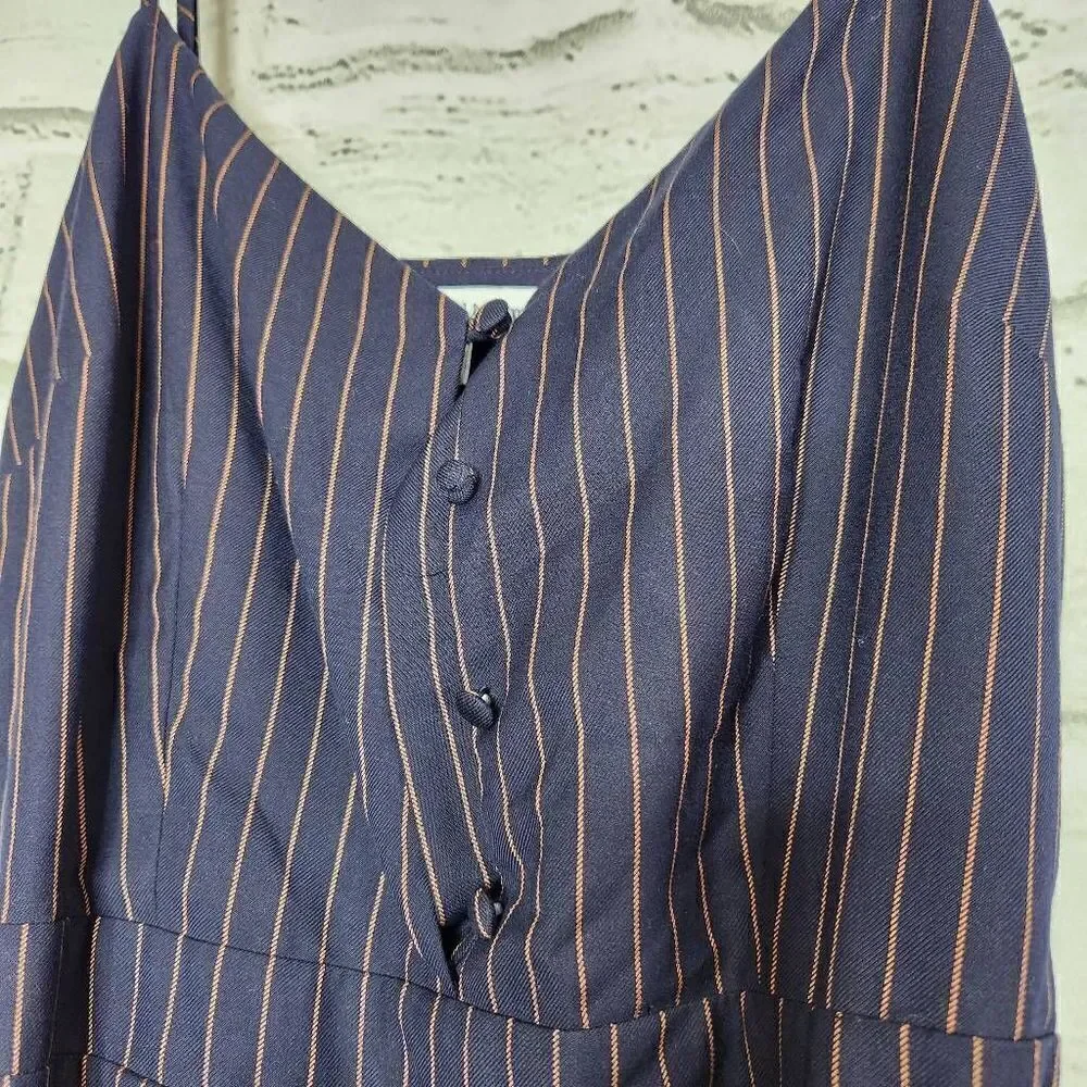 Cupcakes & Cashmere Bonita Pinstripe Front Tie Waist Jumpsuit Blue Tan Small